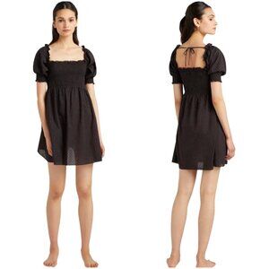 Hill House The Athena Nap Dress mini black swiss dot M medium smocked babydoll